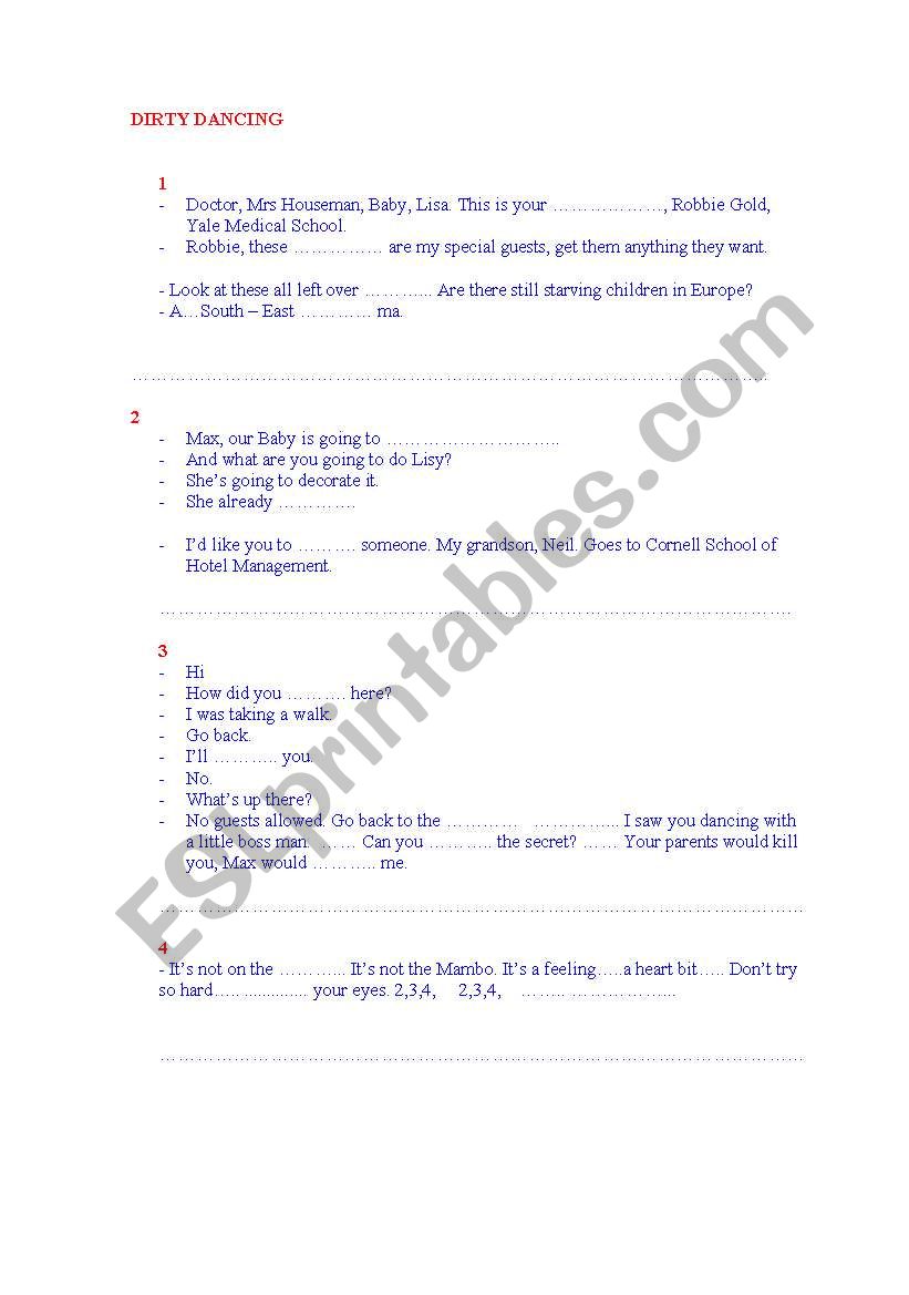 dirty dancing-film worksheet worksheet