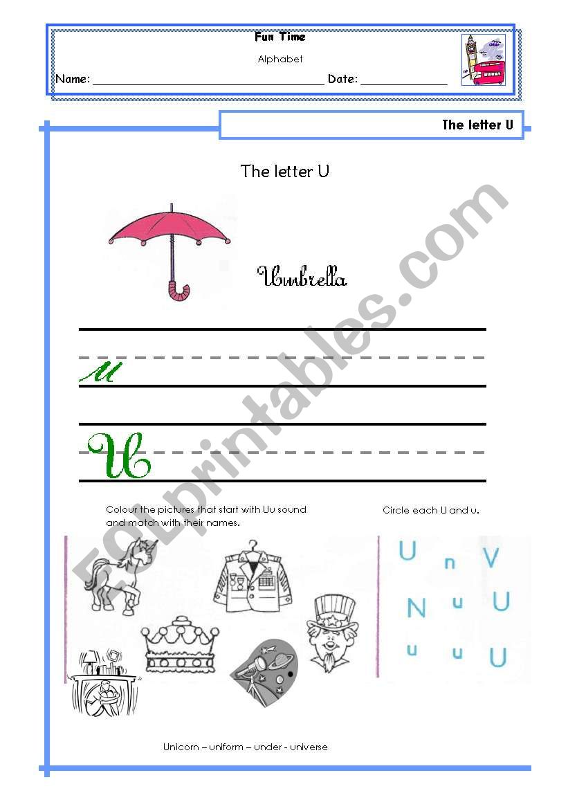 Letter U worksheet