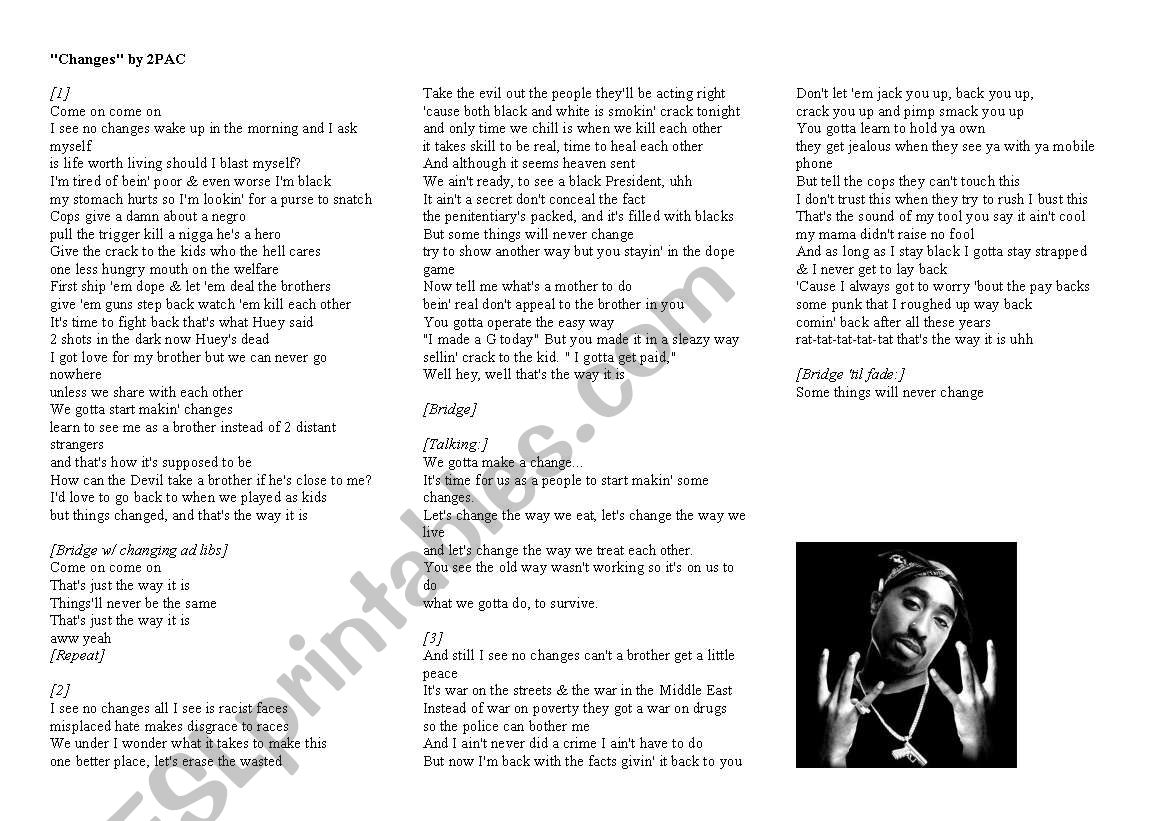 Changes By 2pac Esl Worksheet By Mariaes