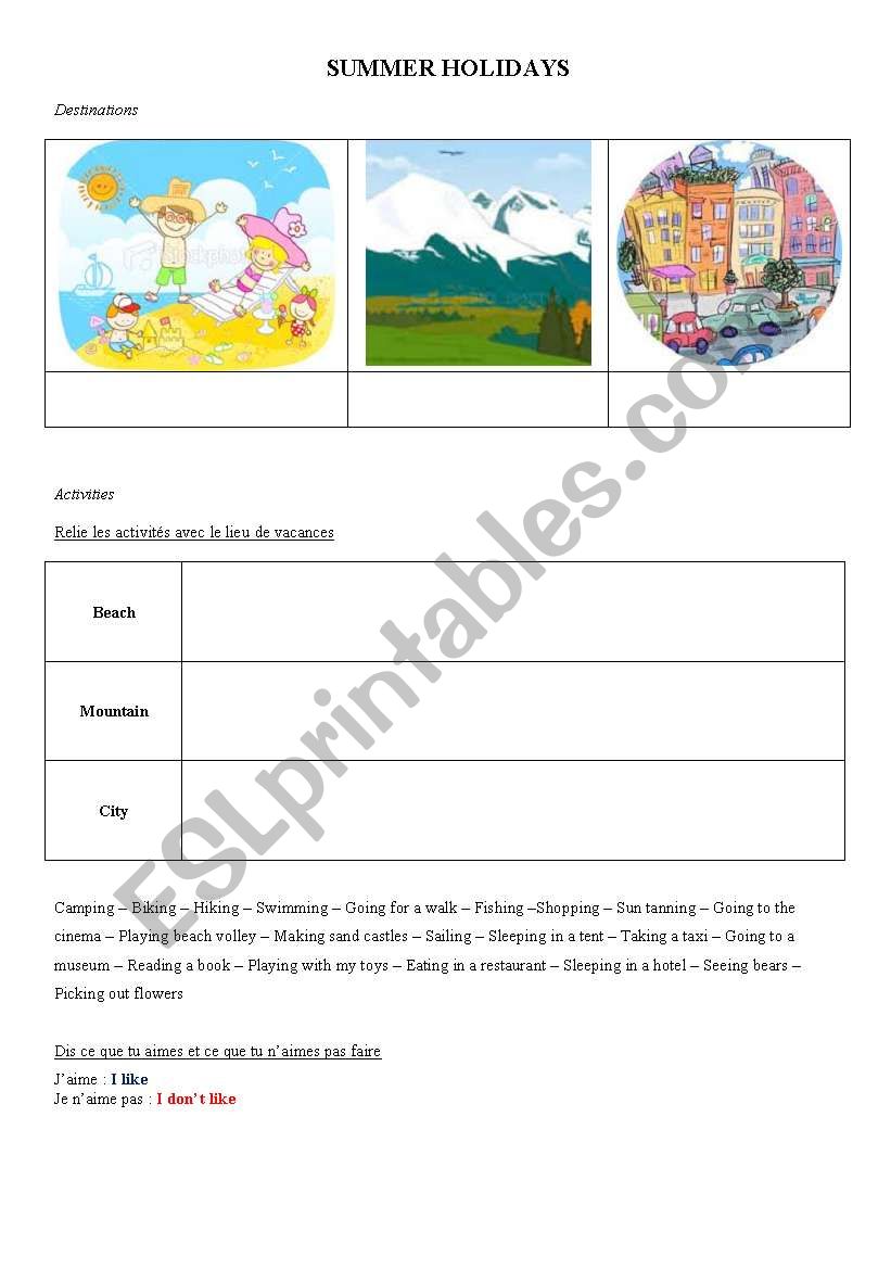 Summer Holidays worksheet