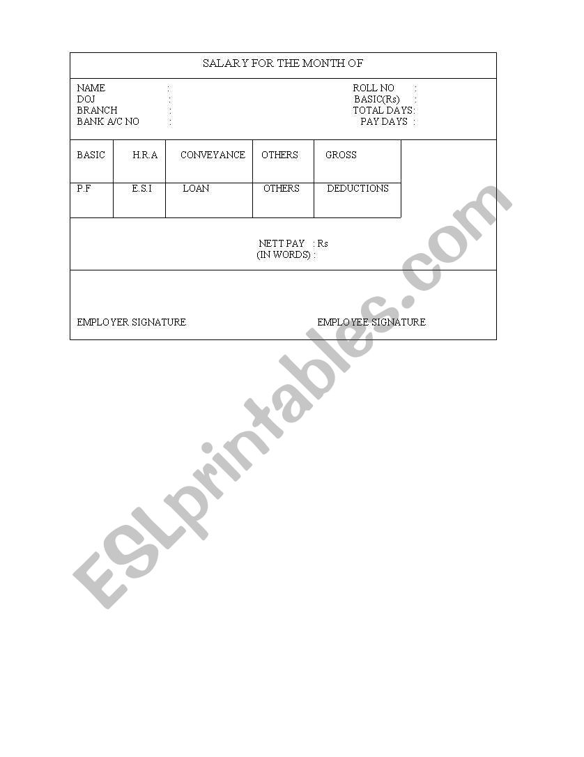 salary slip worksheet