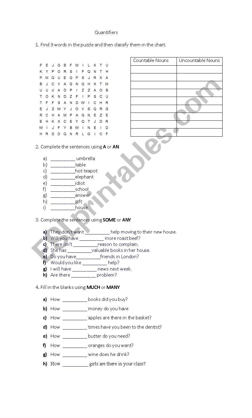 Quantifiers worksheet