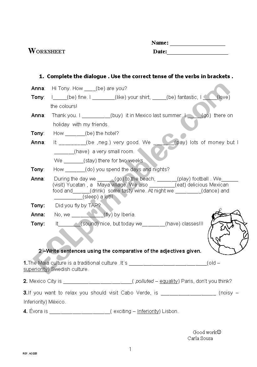 verb tenses worksheet