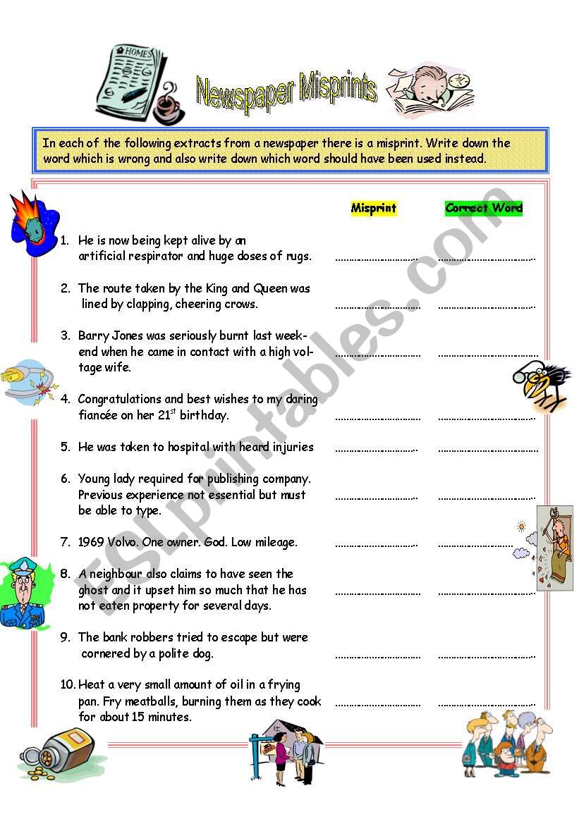 Newspaper Misprints - Vocabulary