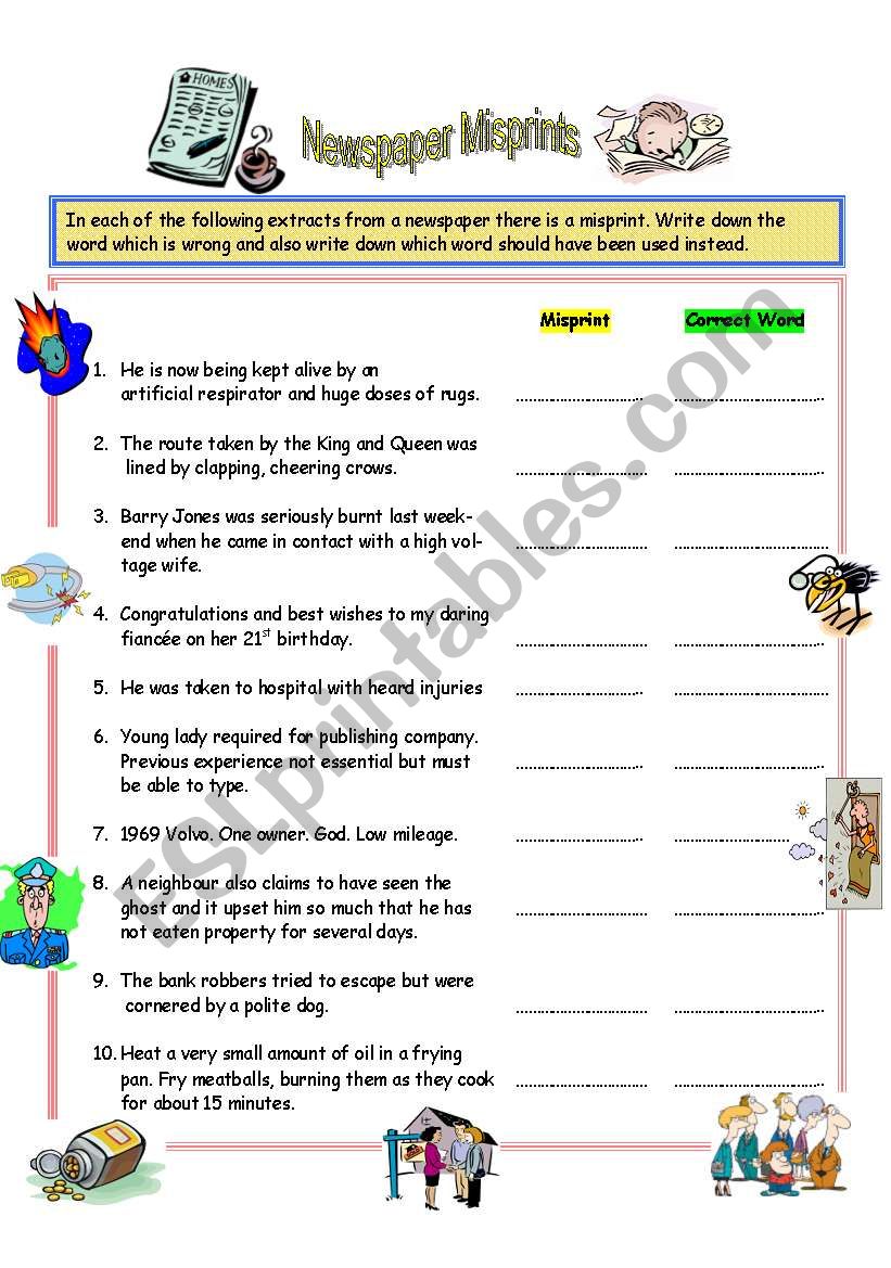 Newspaper Misprints - Vocabulary