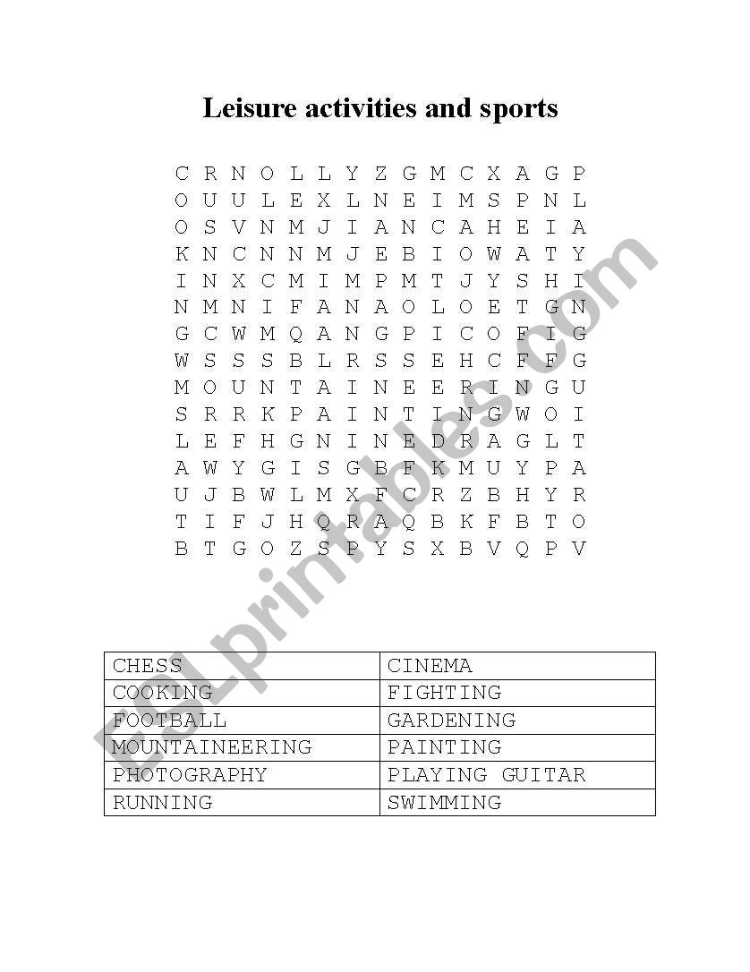 sports wordsearch worksheet