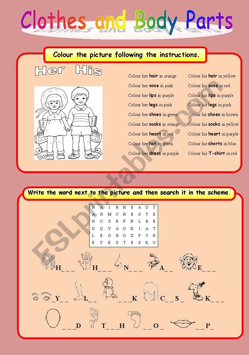 Clothes and Body Parts worksheet