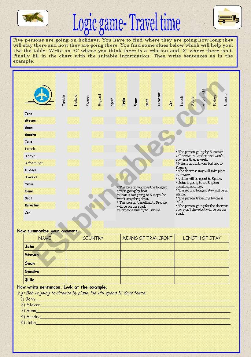 Logic game travel time, two pages , key included