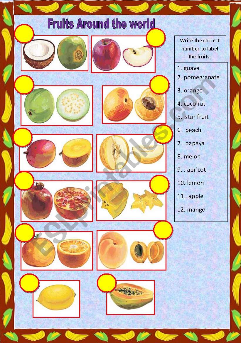 FRUITS AROUND THE WORLD worksheet