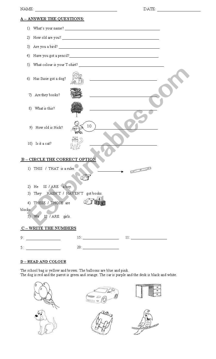 Demonstratives - Questions - Numbers 1-20 - Colours