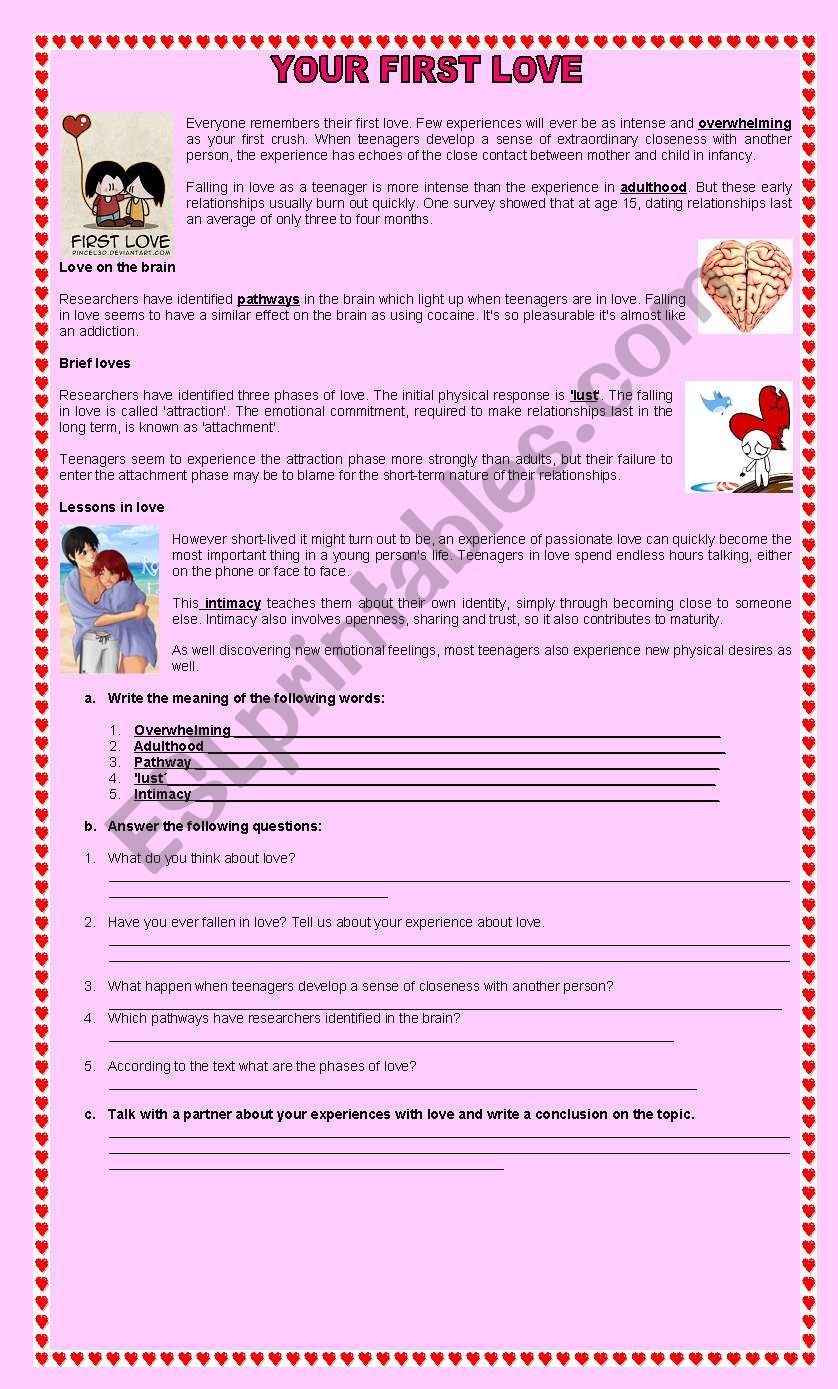Your First Love worksheet