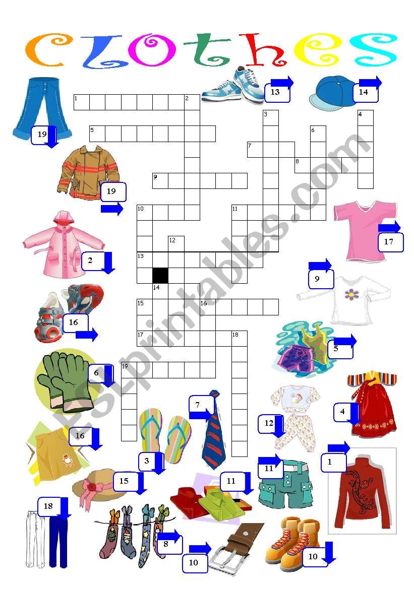 clothes crossword worksheet