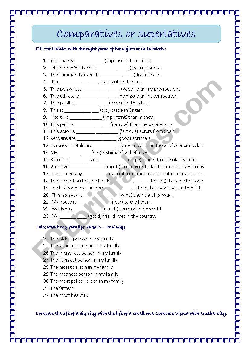 Compartive and Superlative worksheet