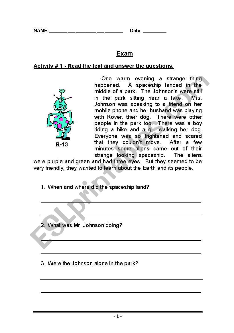 Simple Past Reading Comp - Gap filling with the correct tense