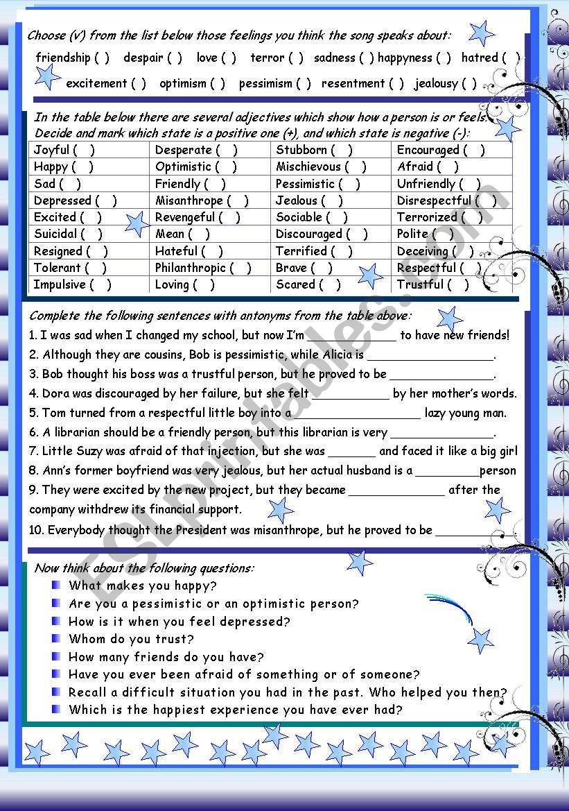 5 exercises about feelings â€“song: 