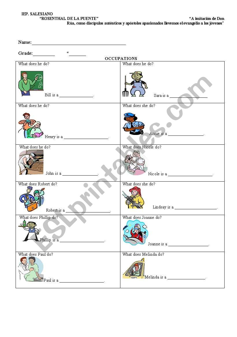 OCCUPATIONS worksheet