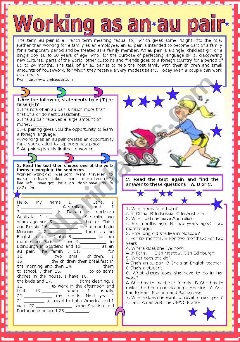 Working as an au pair worksheet