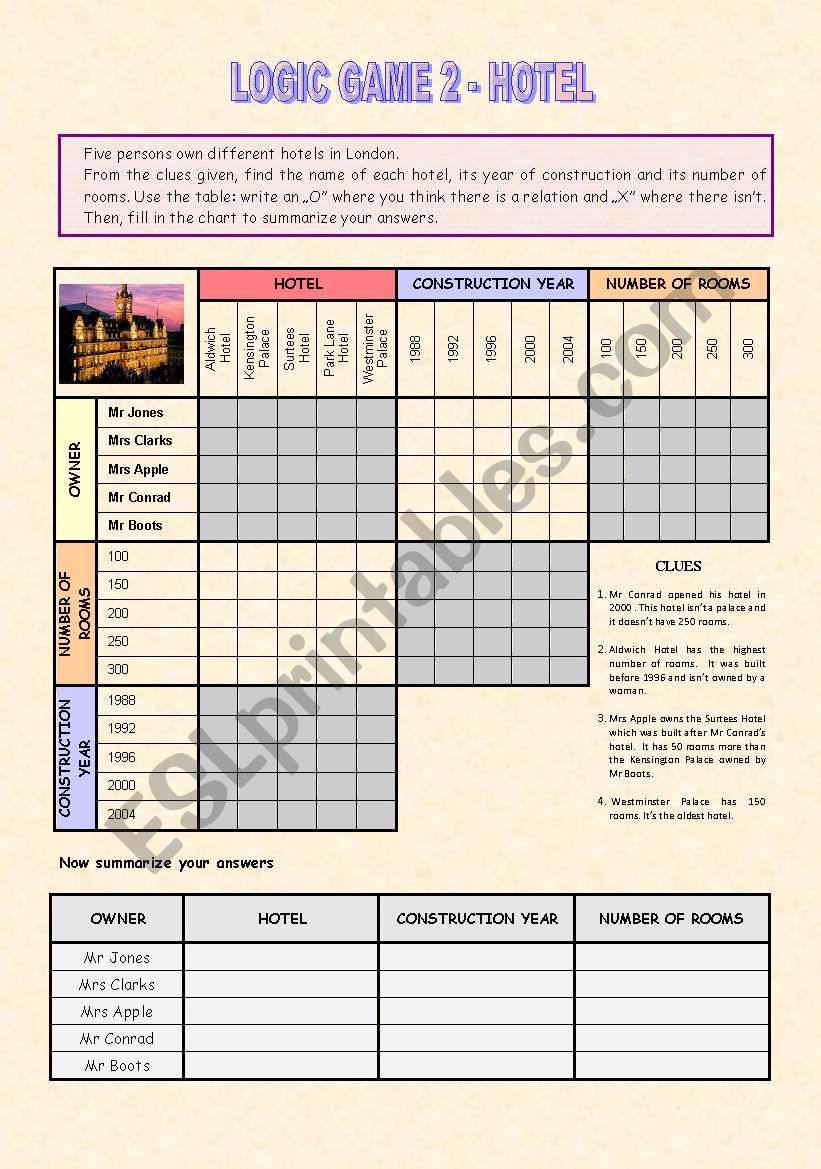 Logic game 2 - Hotel (Key included)