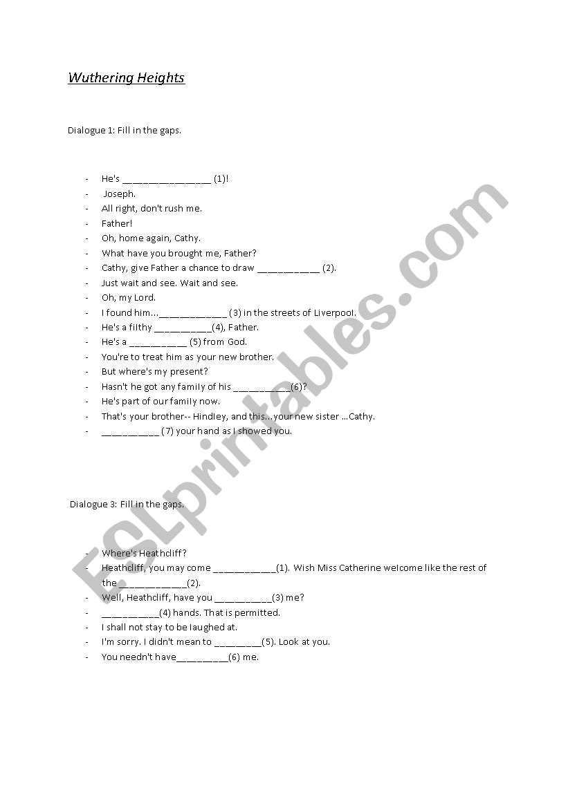 Film task - Wuthering Heights worksheet