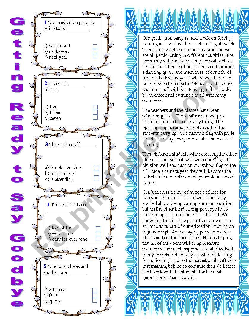 Getting Ready to Say Goodbye worksheet