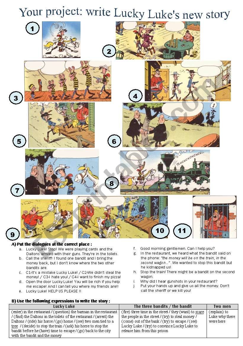 Invent LUCKY LUKEÂ´s new story - comic strip and guided writing ** editable & answers**