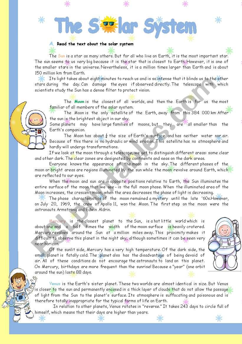 The solar system worksheet