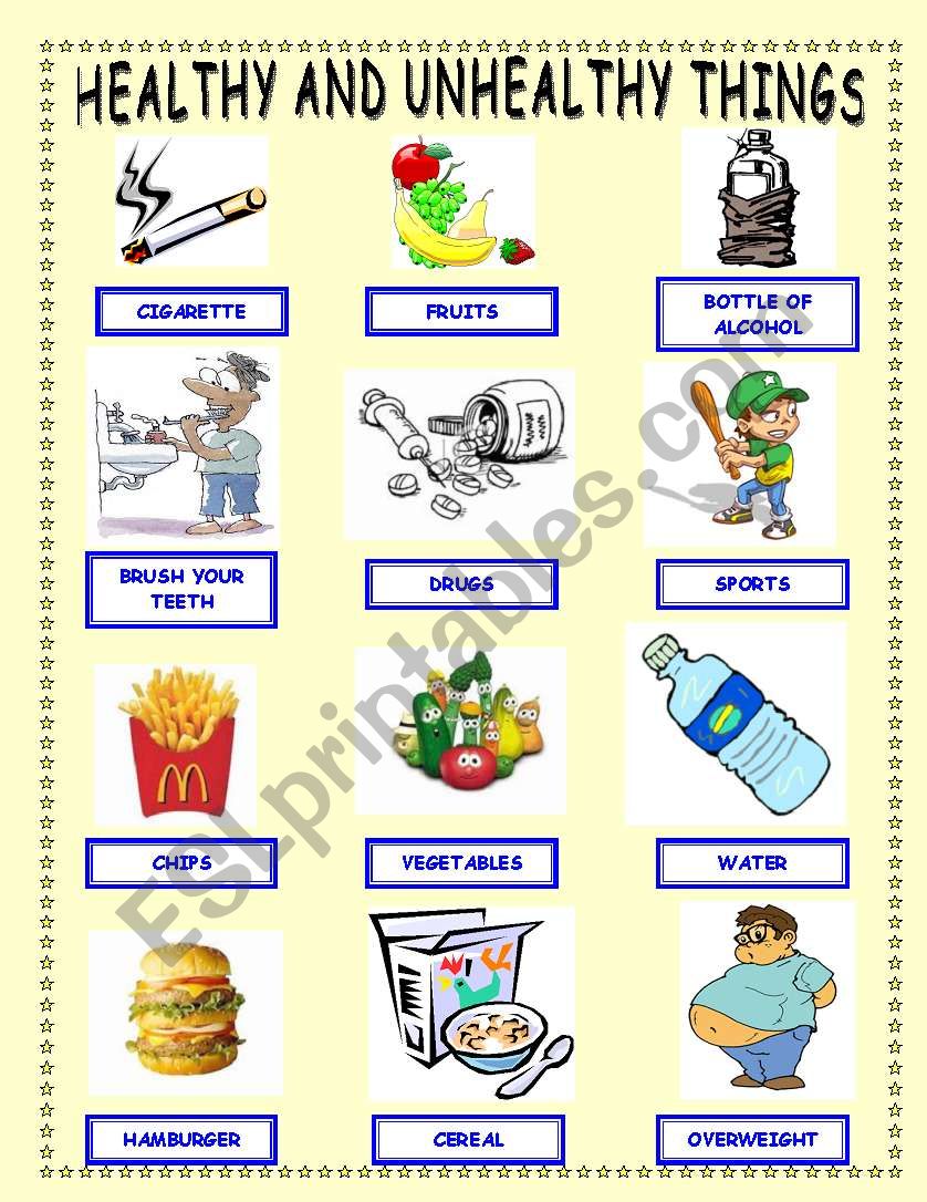 Healthy and Unhealthy Things worksheet