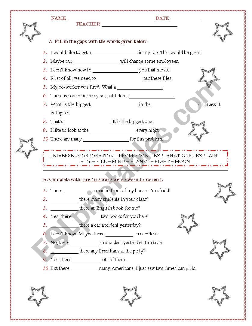 Fill in the gaps worksheet