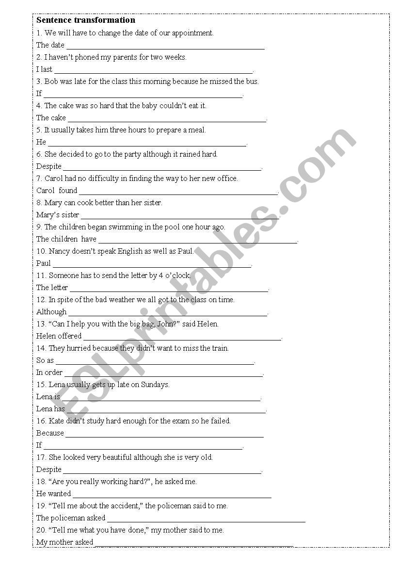 Sentence writing worksheet