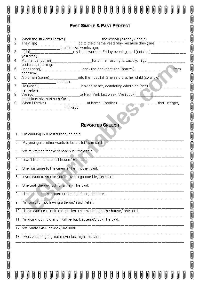 Reported speech worksheet