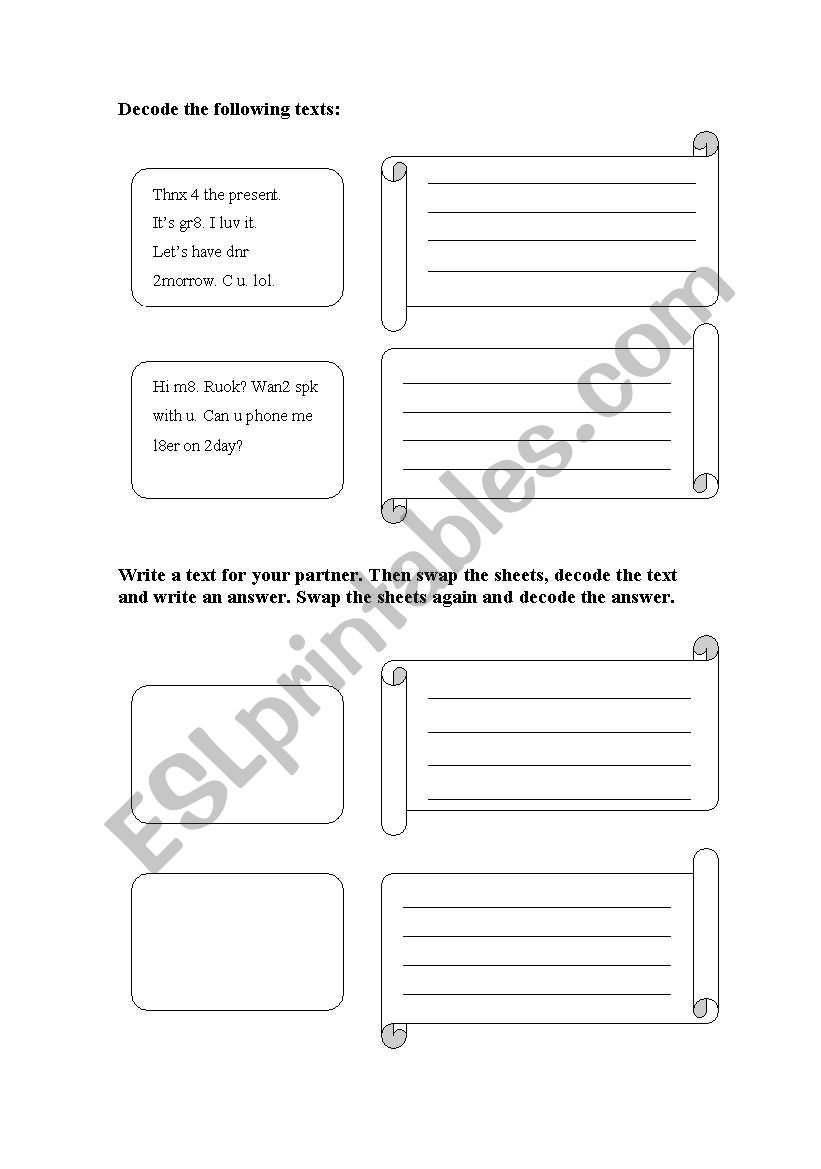 mobile texting practice worksheet