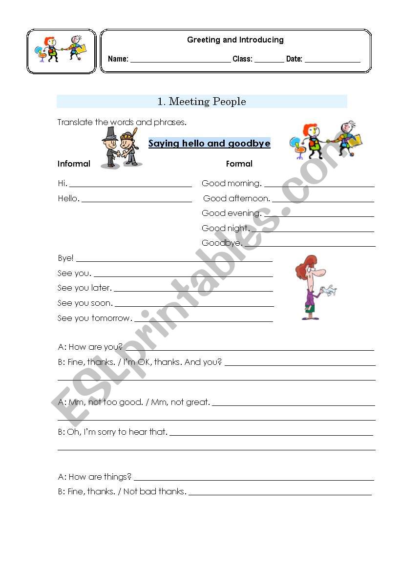 greeting and introducing worksheet