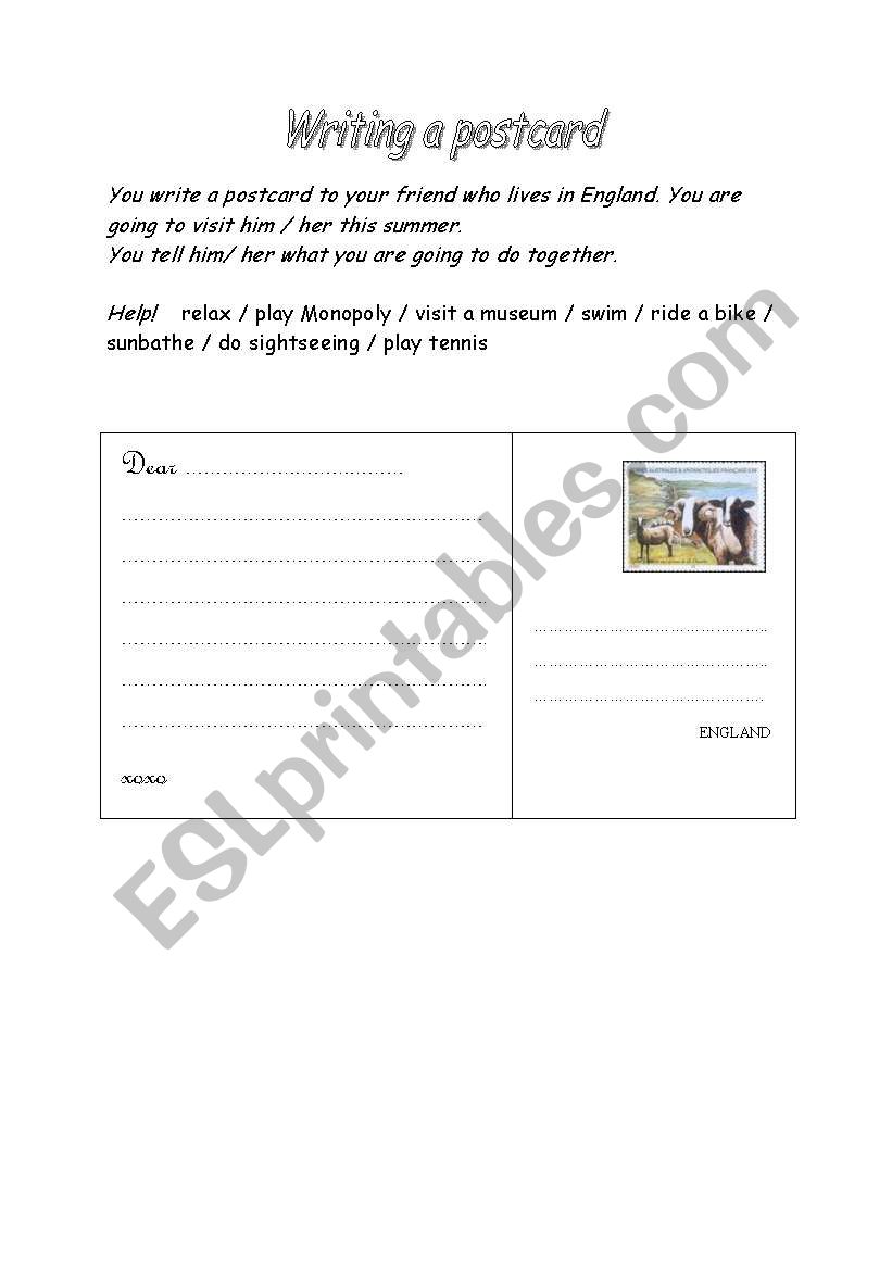 Writing a postcard worksheet