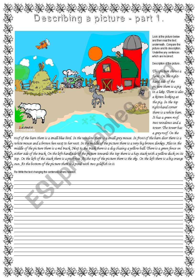 Describing a picture worksheet