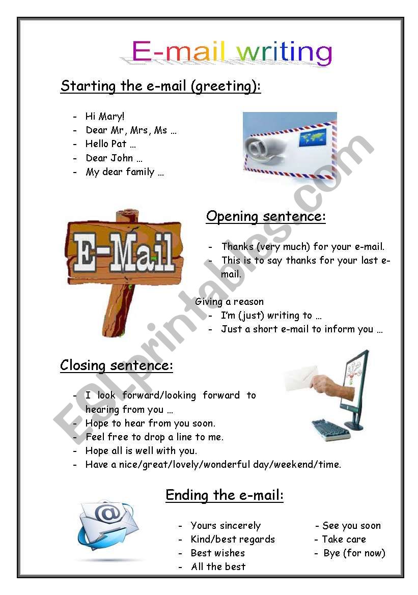 English e-mail writing worksheet