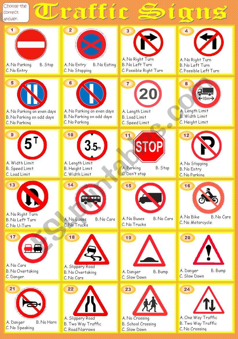 Traffic Signs worksheet