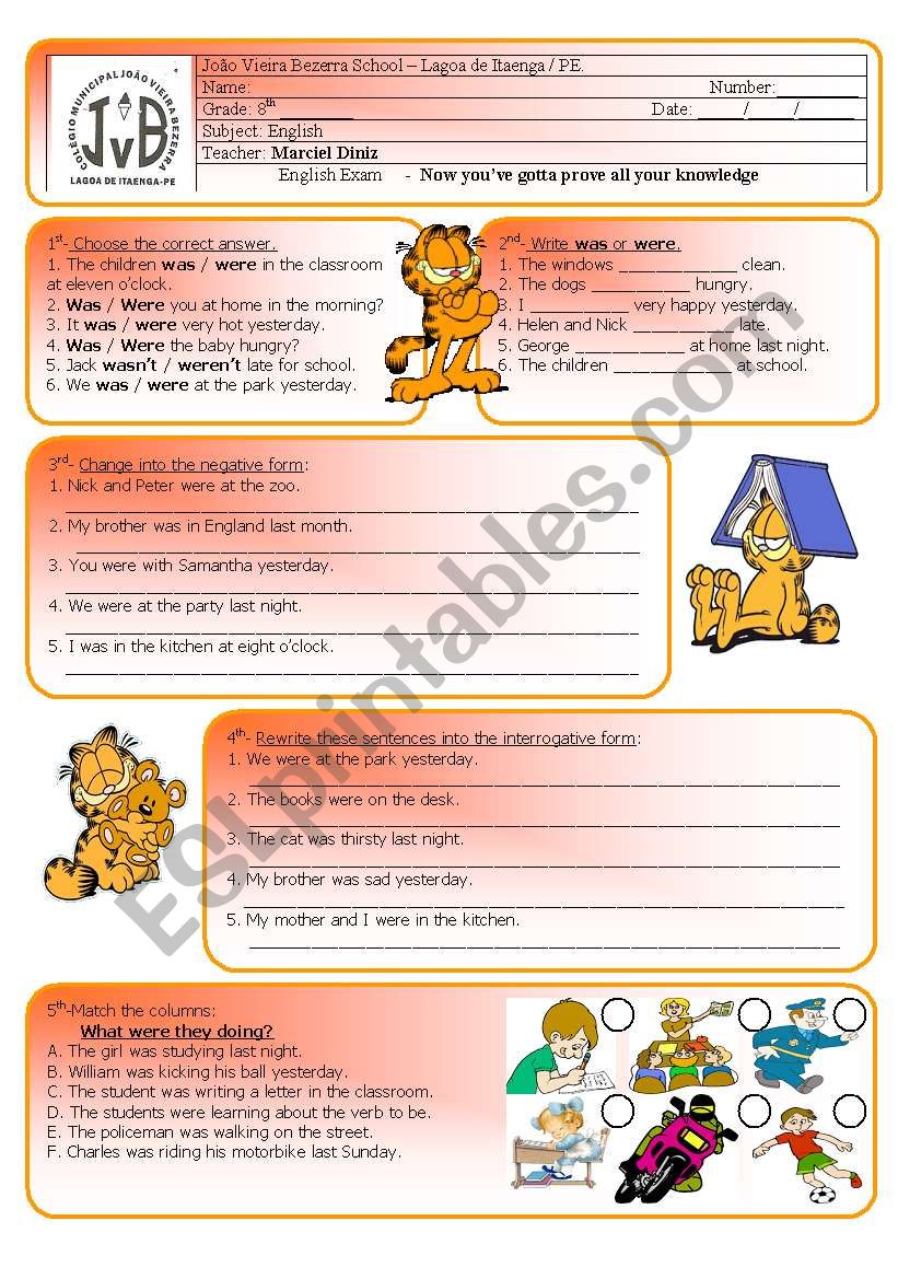 verb to be - past  tense worksheet