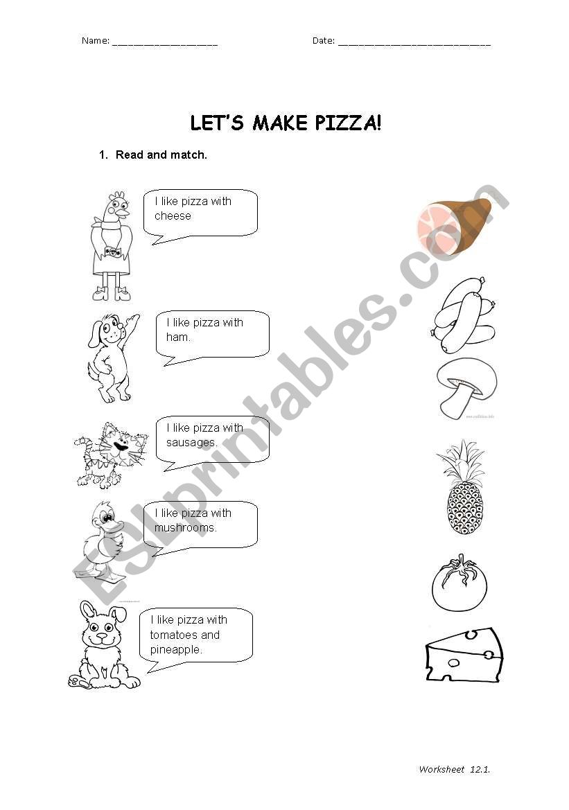 Lets make pizza worksheet