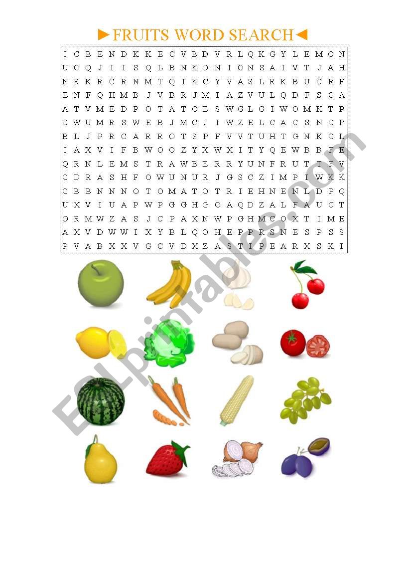 Fruits Word Search worksheet