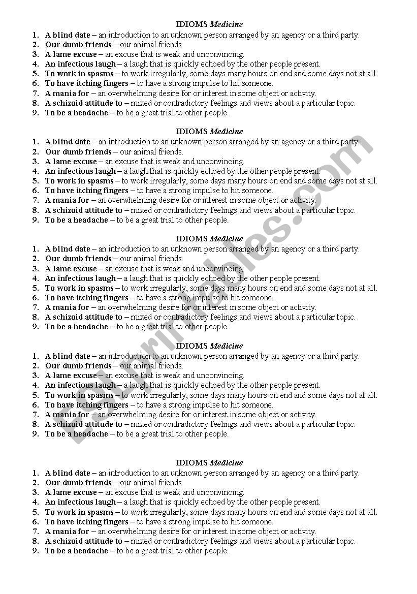 Idioms Medicine REUPLOADED worksheet