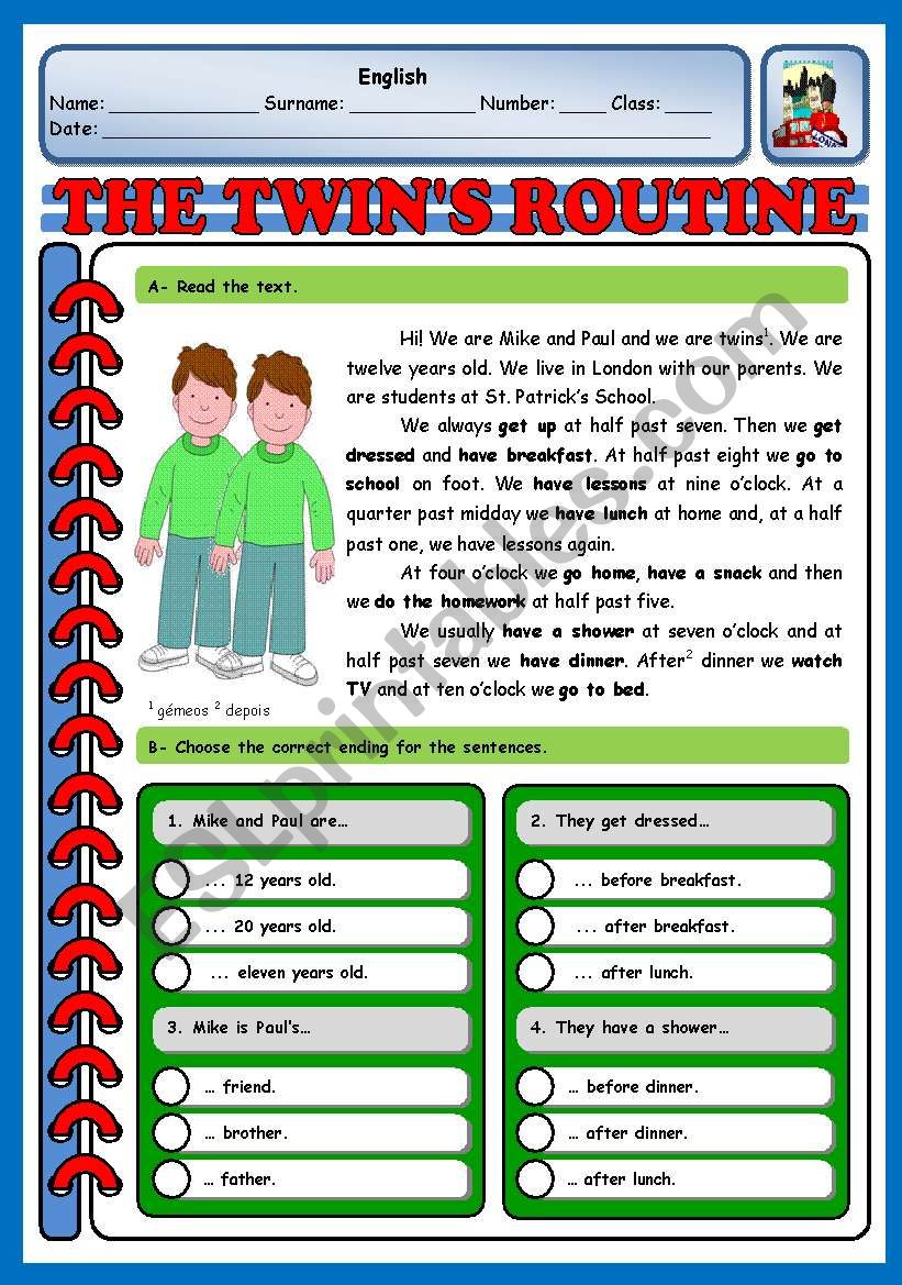 THE TWINS ROUTINE - TEST (3 PAGES)