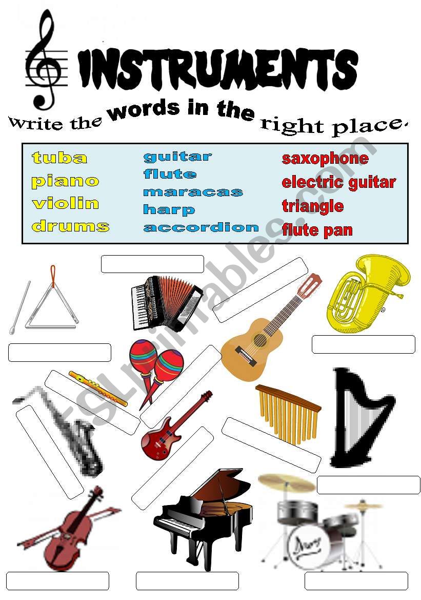 instruments. worksheet