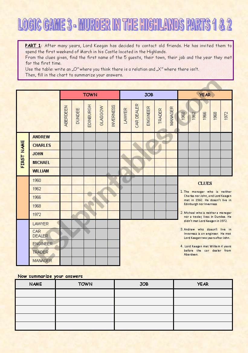 LOGIC GAME 3 - MURDER IN THE HIGHLANDS PARTS 1 & 2