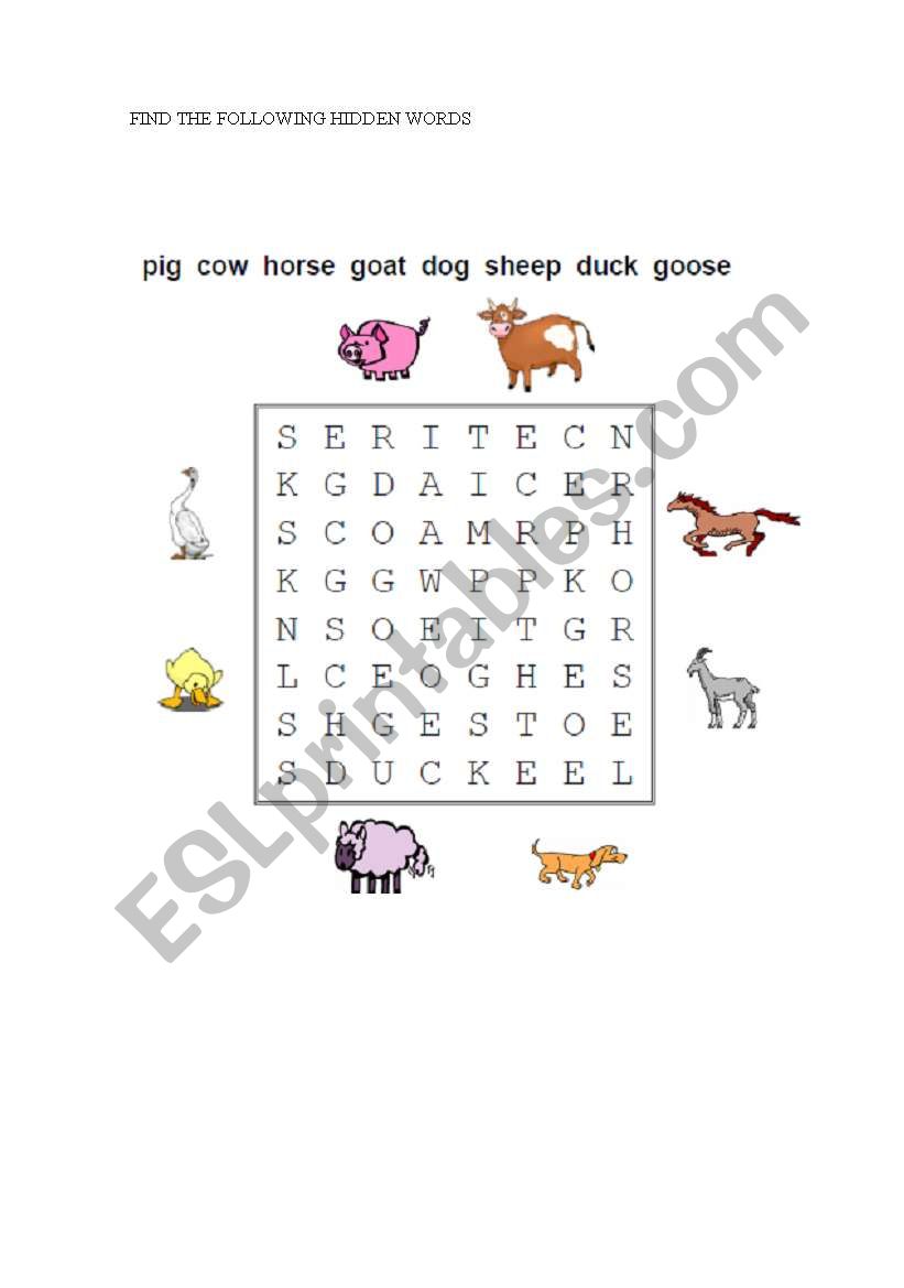 fIND THE ANIMALS worksheet