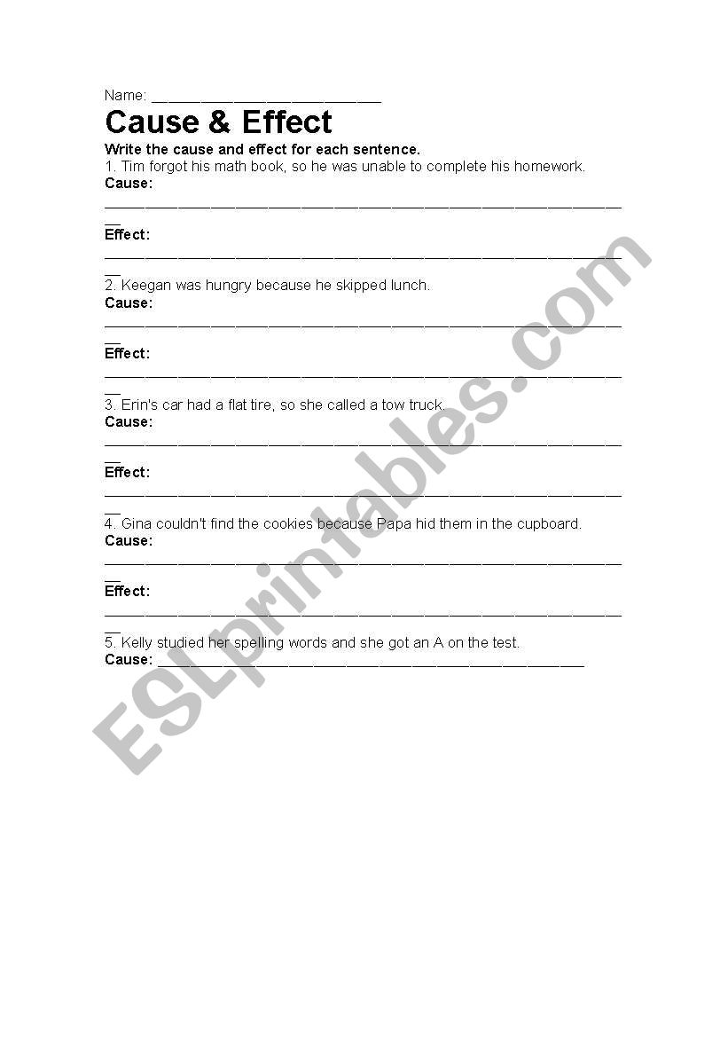 Cause and Effect worksheet