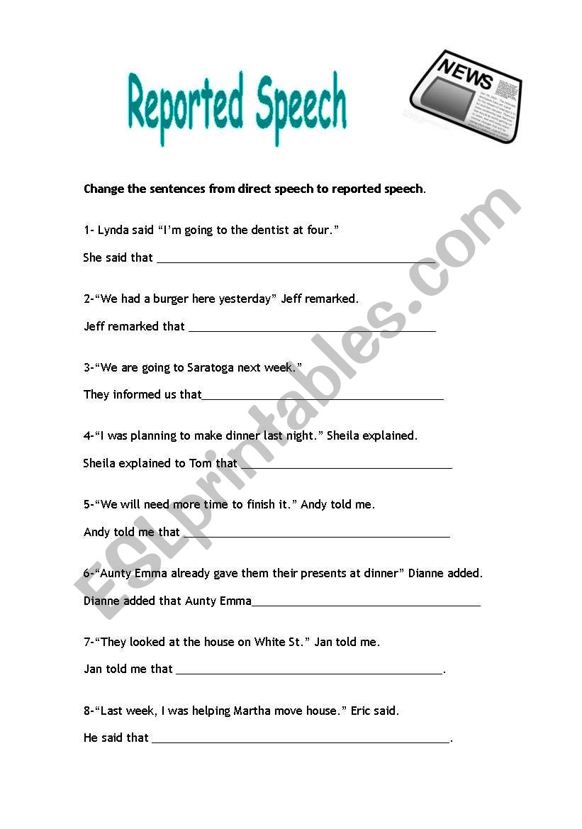 Reported Speech worksheet