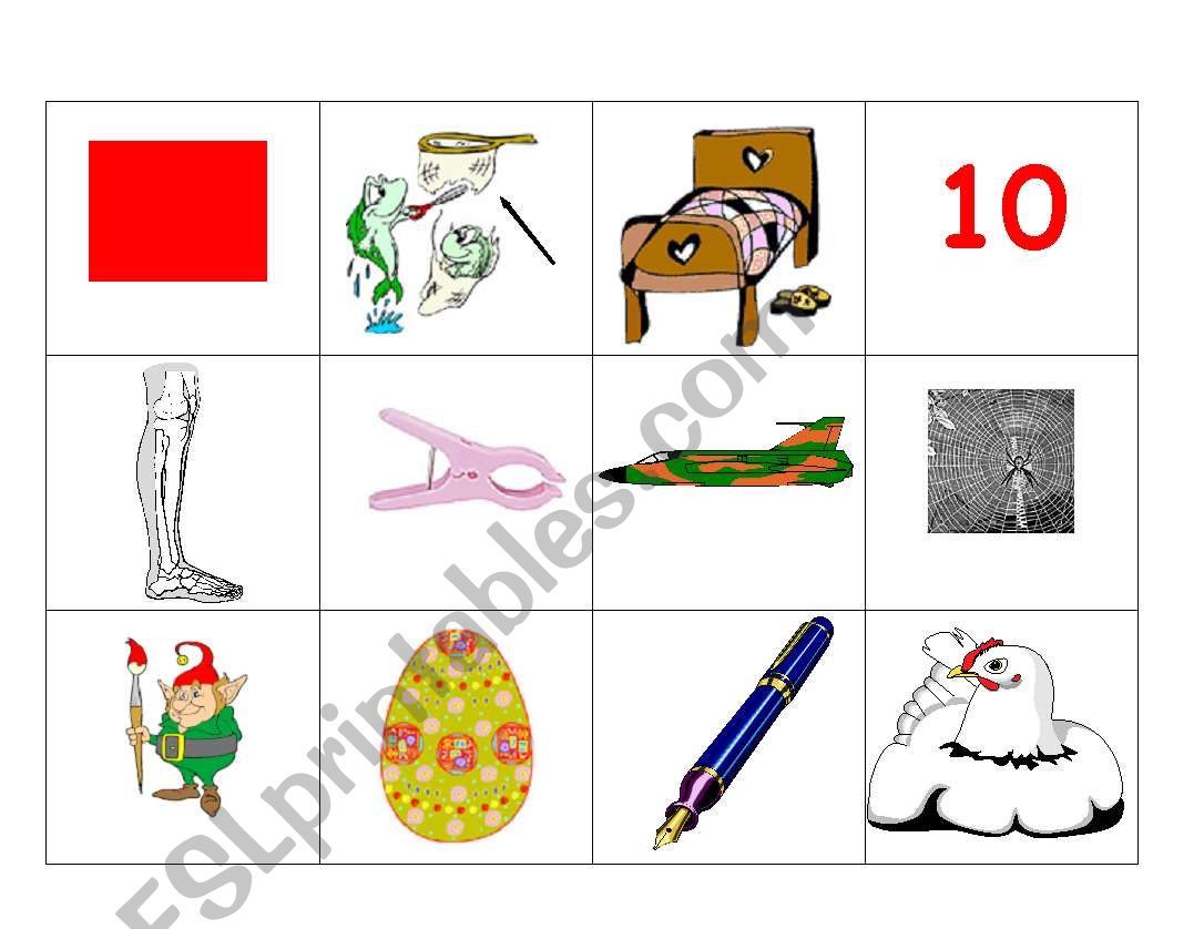 Phonic activity - Match picture to word - e sound