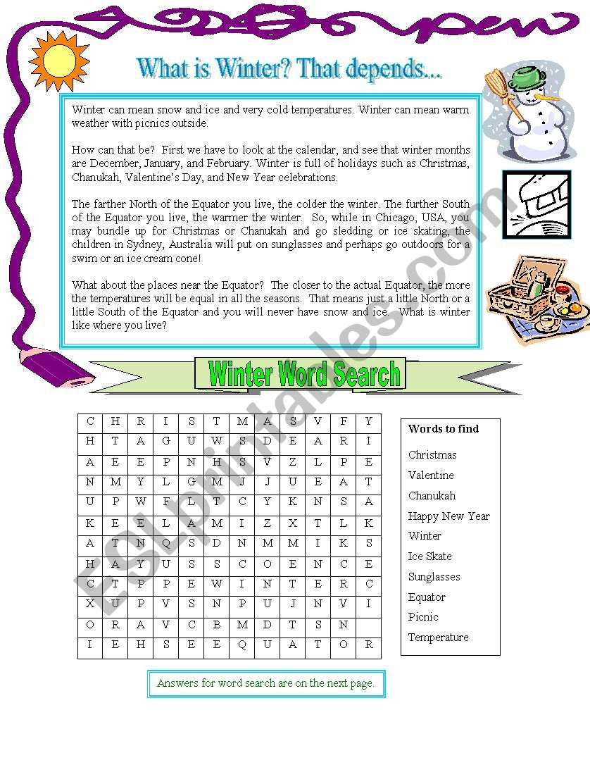 What is Winter? That depends. worksheet