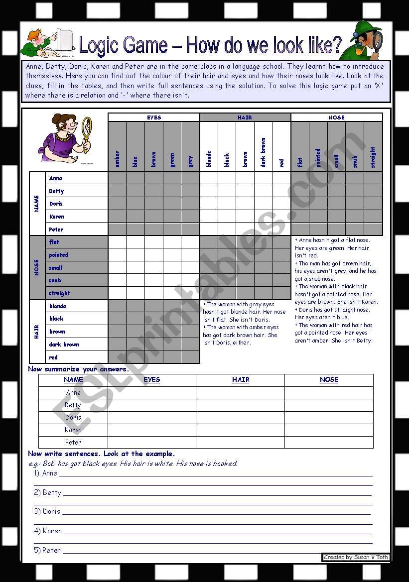 Logic game (9th) - How do we look like? *** with key *** for elementary level *** created with WORD 2003