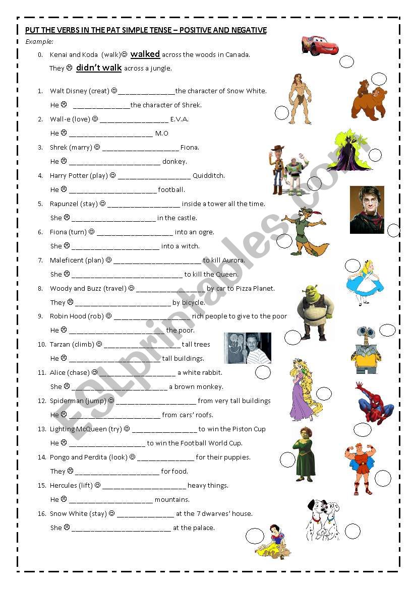 simple past: positive and negative sentences (regular verbs) famous movie characters